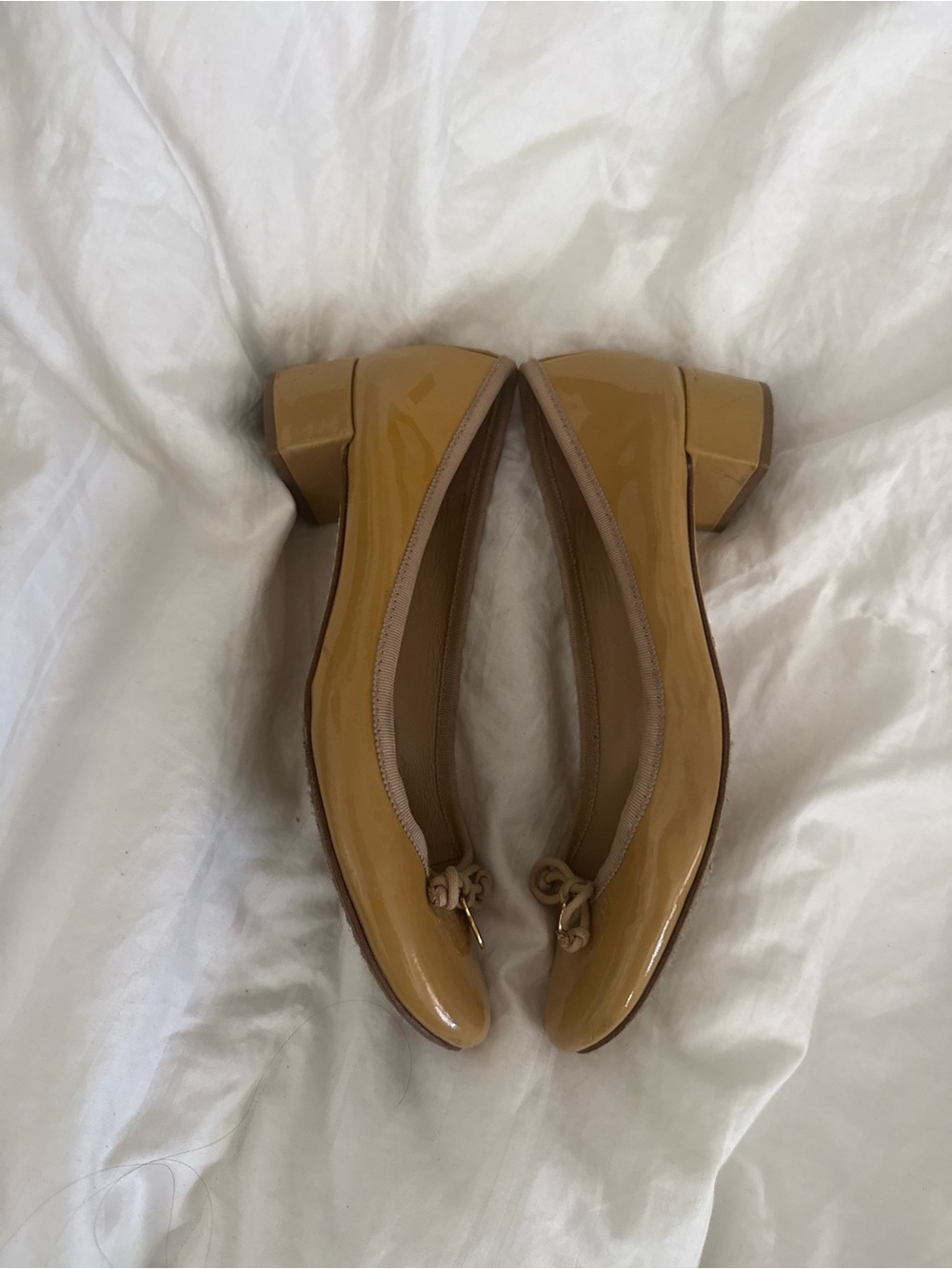 Tory Burch Patent Leather Block Heel Ballet Pump in Mustard - Picture 3 of 4